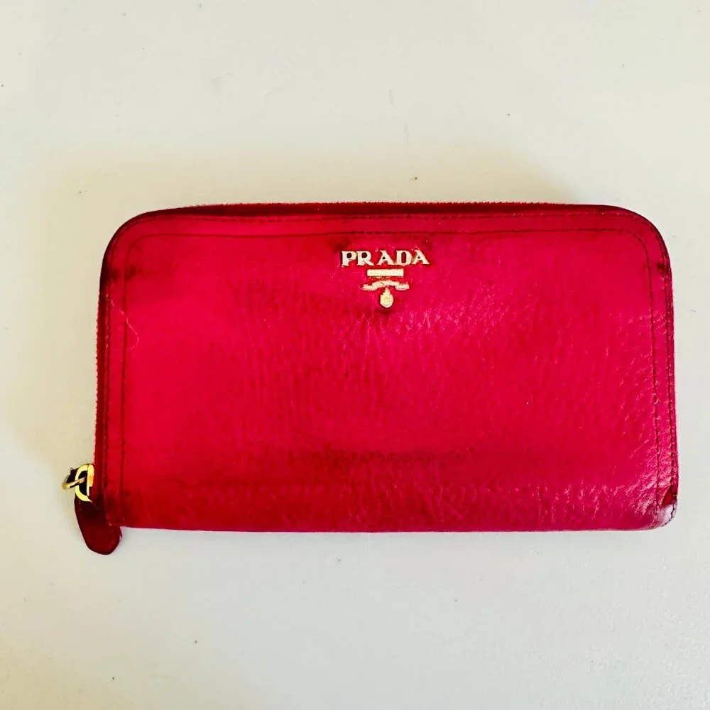 AUTH PRADA PINK TESSUTO NYLON SATCHEL BAG AND LEATHER ZIP-AROUND LONG WALLET SET - Picture 9 of 16